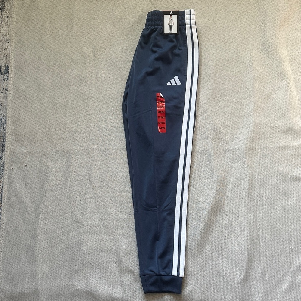 Adidas Kids Blue Joggers with White Stripes